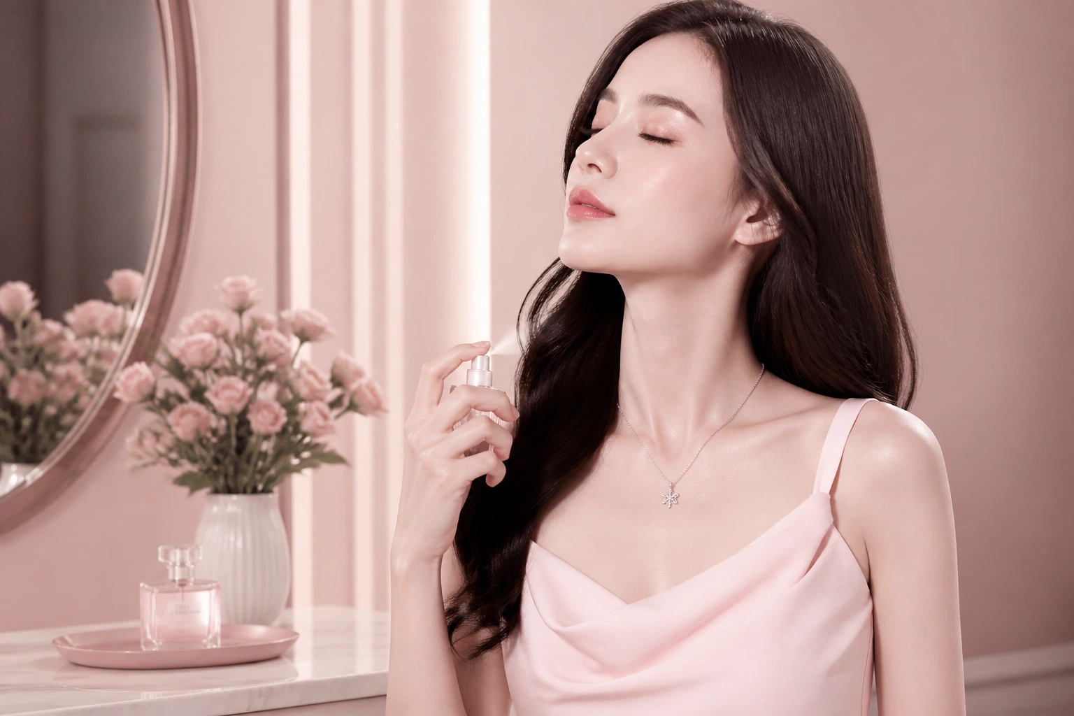 Phụ nữ đang xịt nước hoa nhưng lại đeo sẵn dây chuyền bạc - một thói quen gây hại