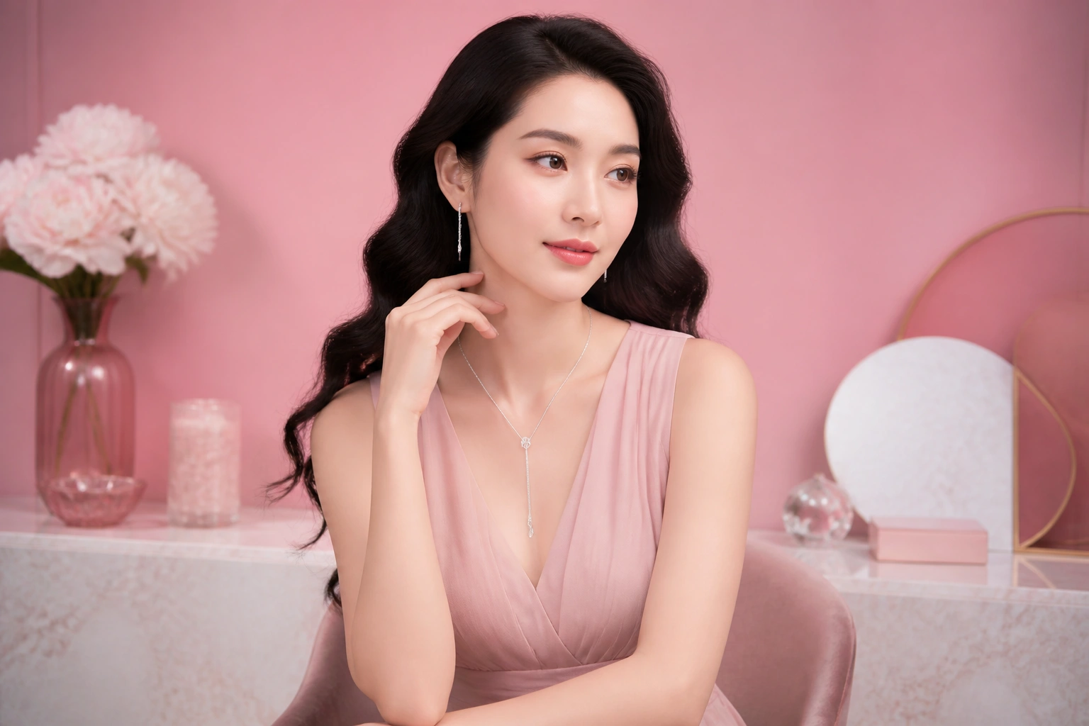 Quý cô thanh lịch với dây chuyền bạc dáng dài tạo hiệu ứng mảnh mai