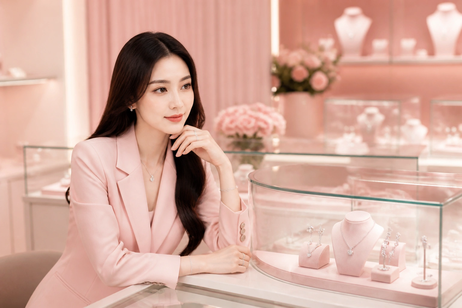 Quý cô văn phòng thanh lịch với bộ trang sức bạc tối giản tại showroom dnj