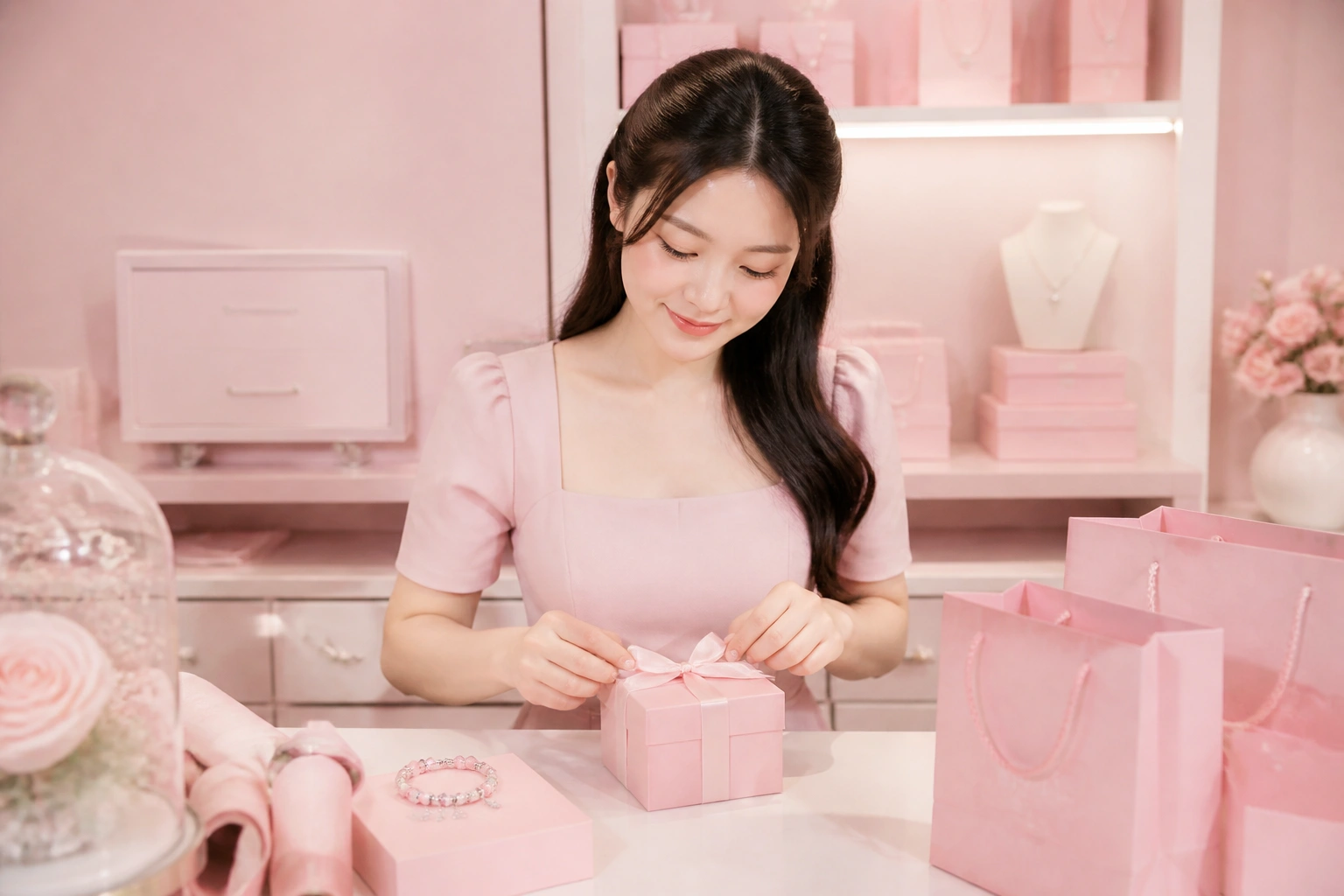 Quy trình đóng gói quà tặng vòng charm tâm linh cao cấp tại showroom Hà Nội