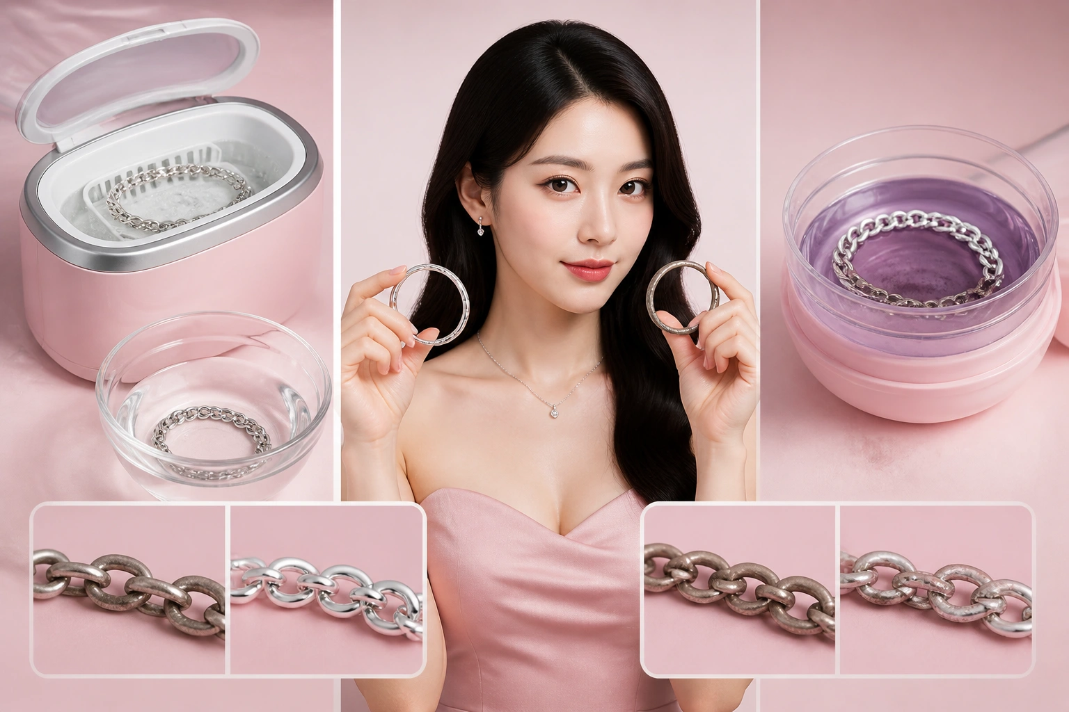 So sánh bề mặt bạc làm sạch bằng máy siêu âm và bằng hóa chất ăn mòn