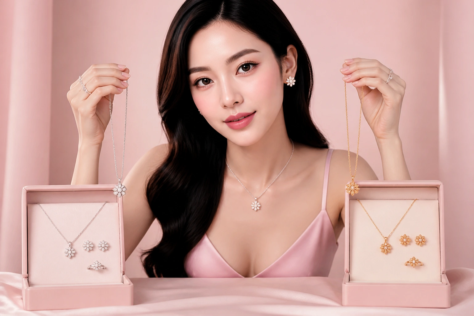 So sánh bộ trang sức bạc xi bạch kim mới và bộ bị ố vàng do mồ hôi