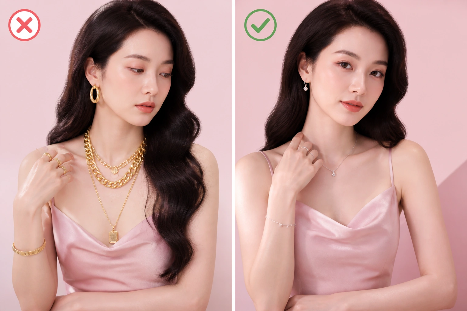 So sánh cách phối đồ đúng và sai giữa trang sức bạc và vàng