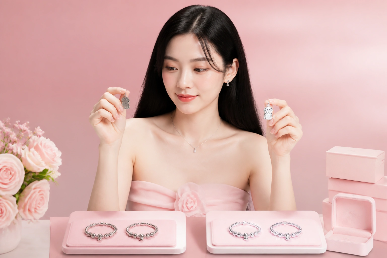 So sánh charm bạc trước và sau khi được làm sáng rạng rỡ