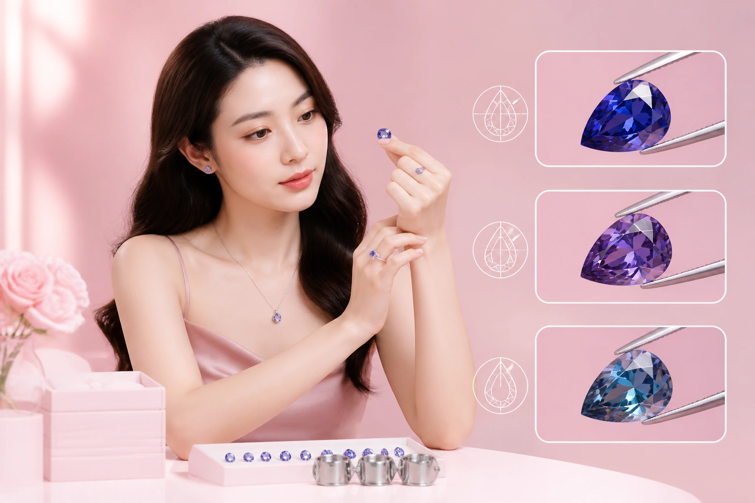 So sánh hiện tượng đa sắc của tanzanite dưới các góc nhìn khác nhau