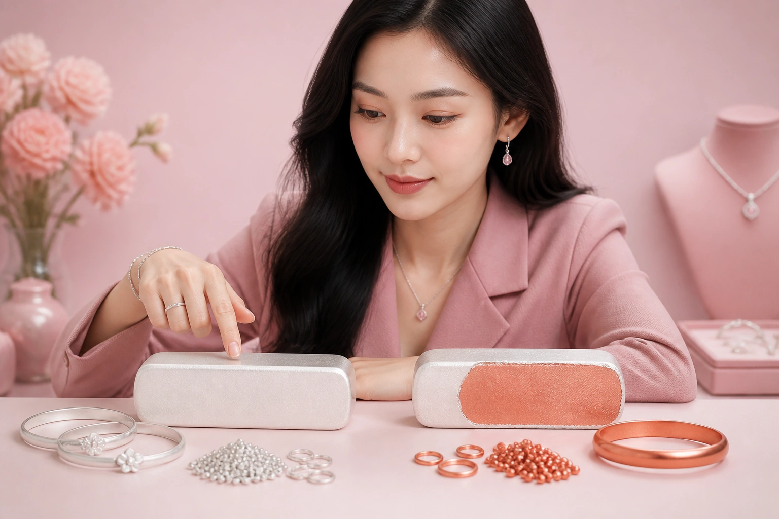 So sánh phôi bạc chuẩn và phôi bạc ngậm đồng có sắc đỏ ẩn bên trong