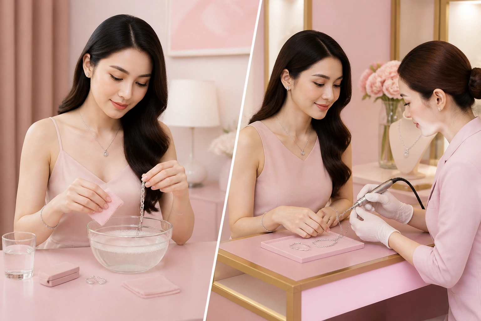 So sánh trang sức bạc làm sạch tại nhà và tại tiệm kim hoàn