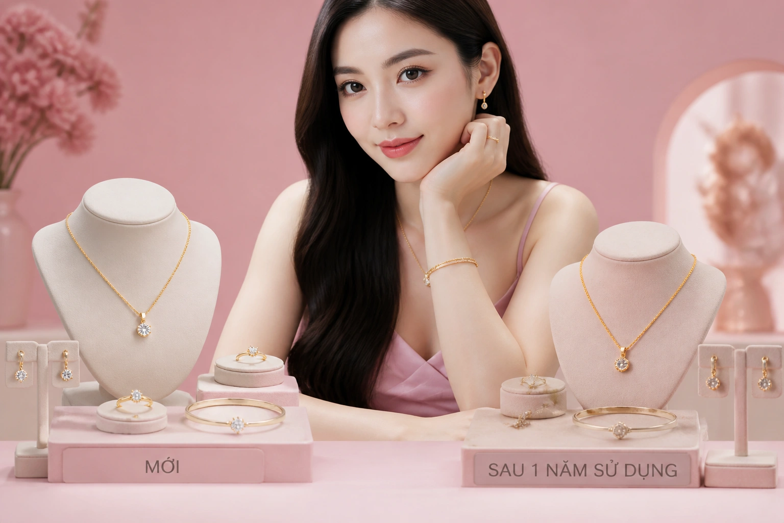 So sánh trang sức bạc mạ vàng mới và sau 1 năm sử dụng