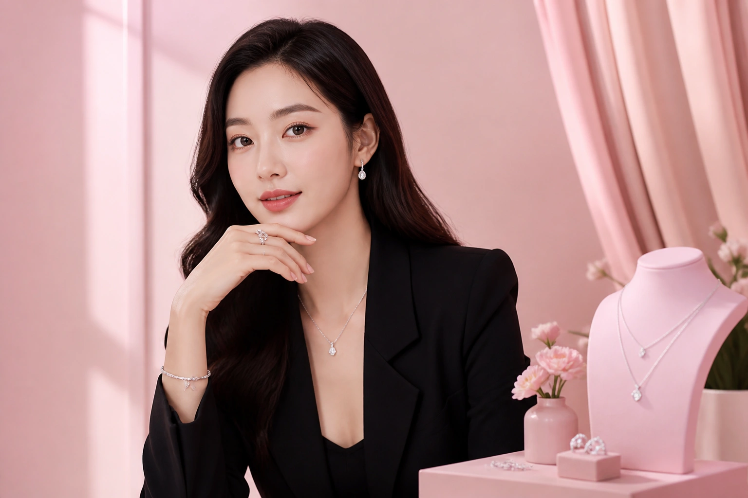 Sự kết hợp hoàn hảo giữa áo Blazer đen và phụ kiện bạc sáng bóng