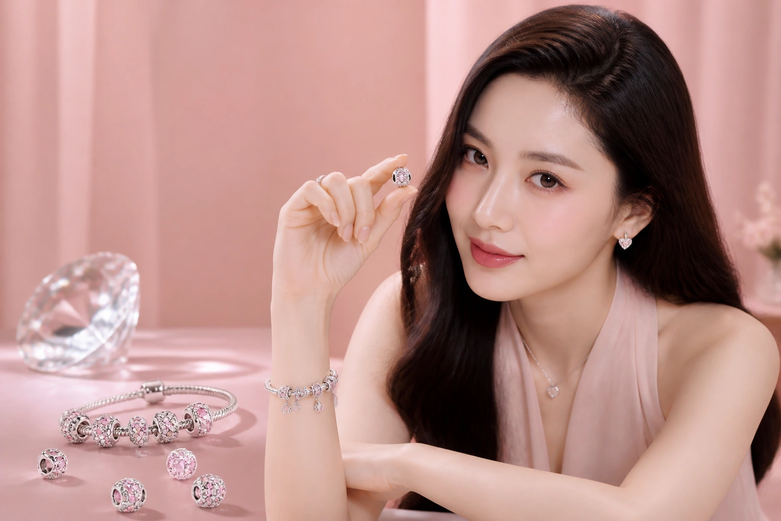 Sự lộng lẫy của các hạt charm bạc đa diện đính đá CZ lấp lánh phản chiếu ánh sáng