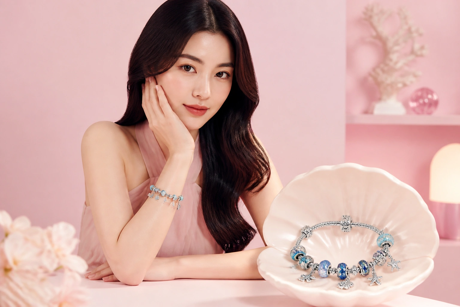 Tổng thể vòng charm ocean life với sắc xanh hyền ảo