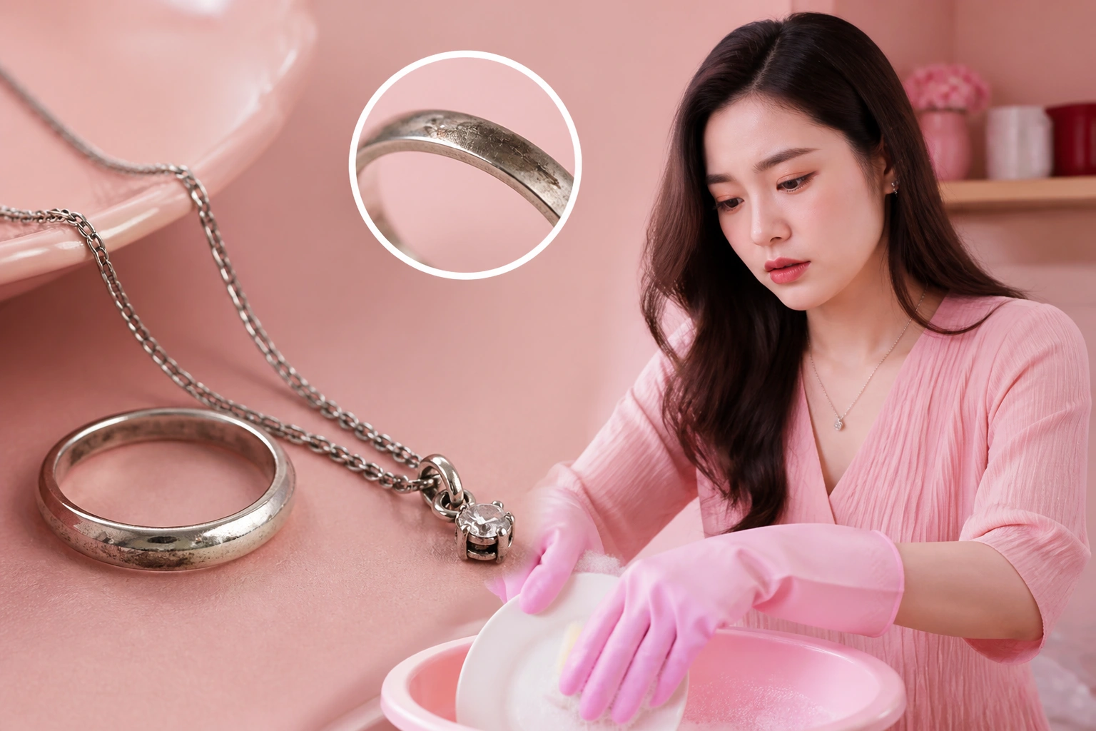 Trang sức bạc bị xỉn màu và trầy xước do thói quen đeo khi làm việc nhà