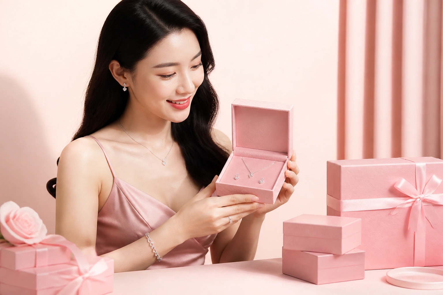 trang sức bạc DNJ lấp lánh trong hộp quà sang trọng