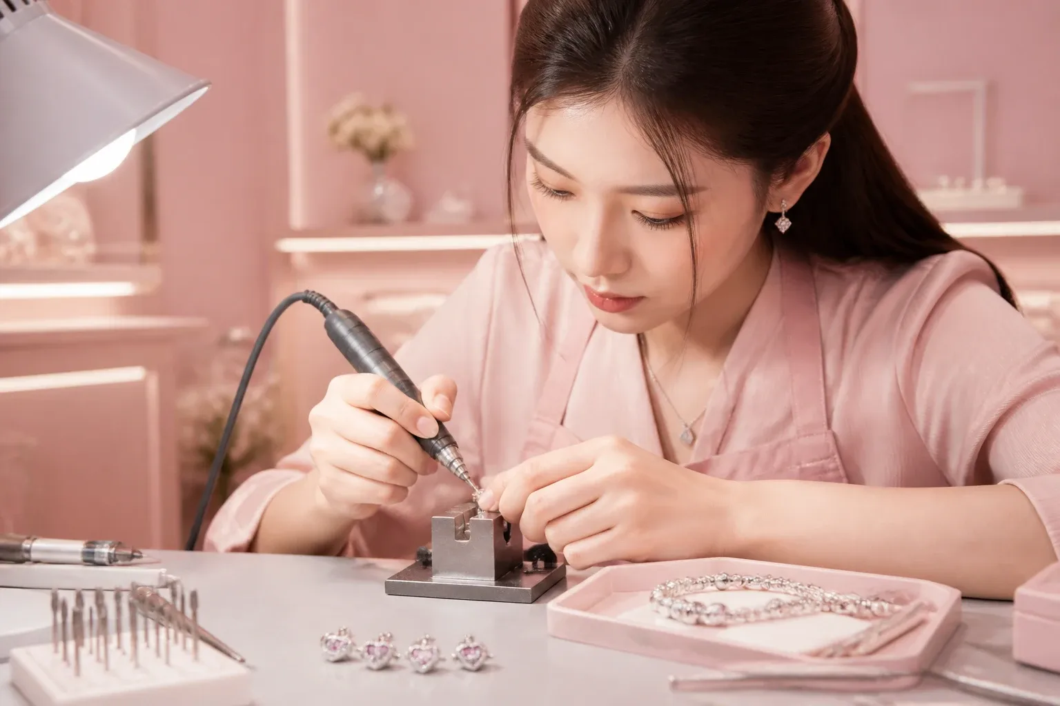 Video thực tế quy trình nghệ nhân DNJ chạm khắc họa tiết lên hạt charm trái tim bạc