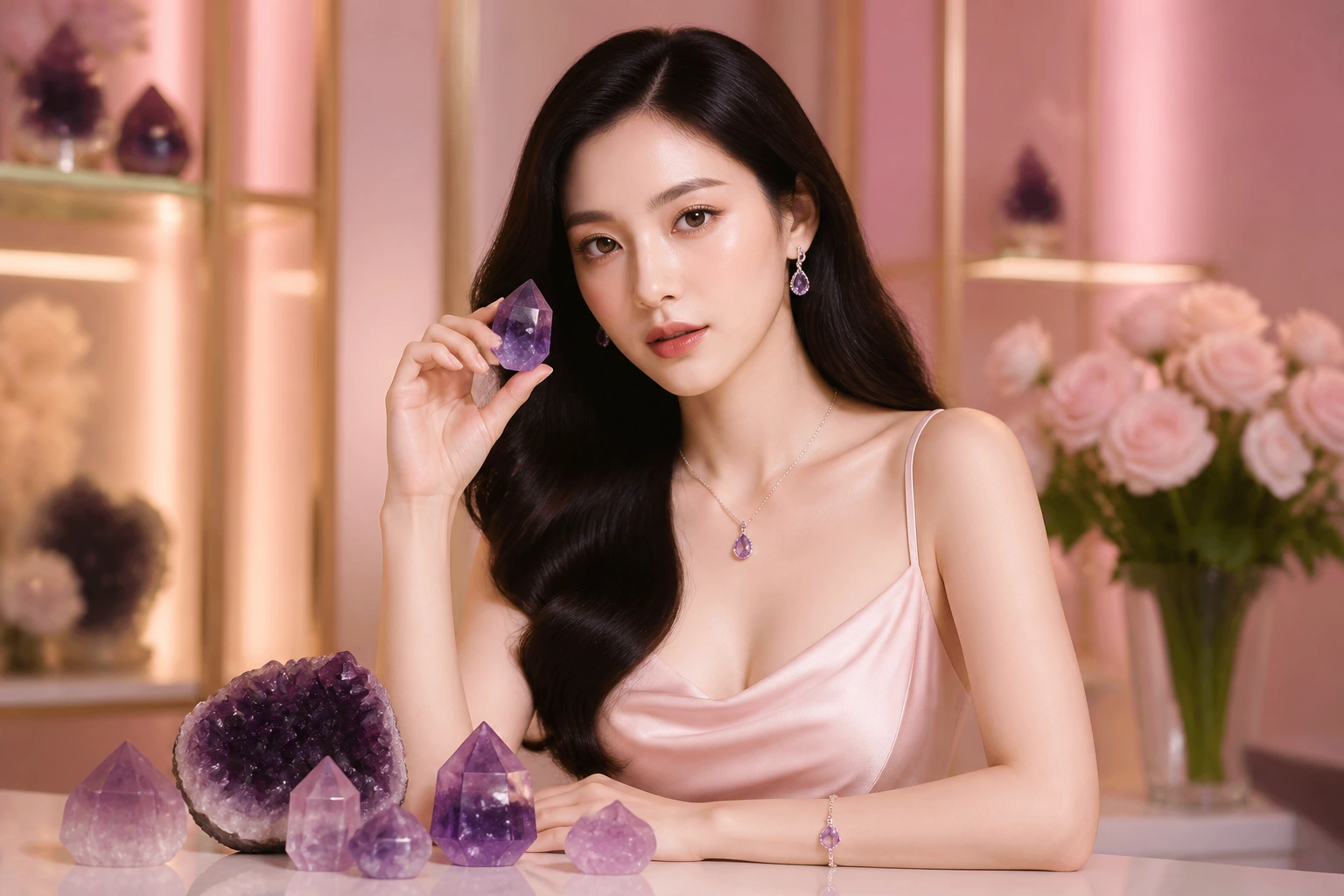 Viên đá amethyst thiên nhiên với sắc tím đa tầng và độ trong suốt tự nhiên