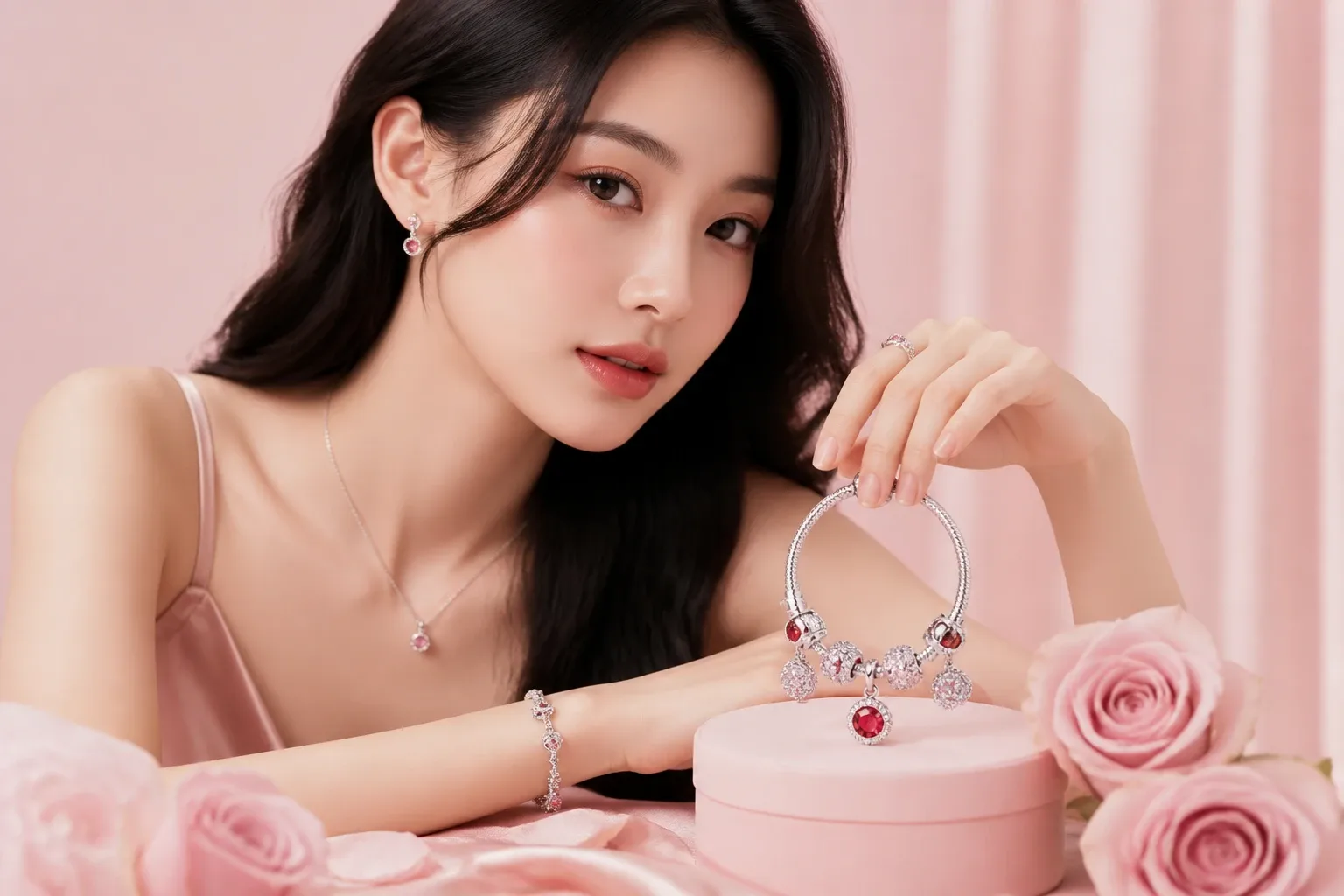Viên charm đá cz đỏ lấp lánh trên nền bạc S925 tại DNJ Silver