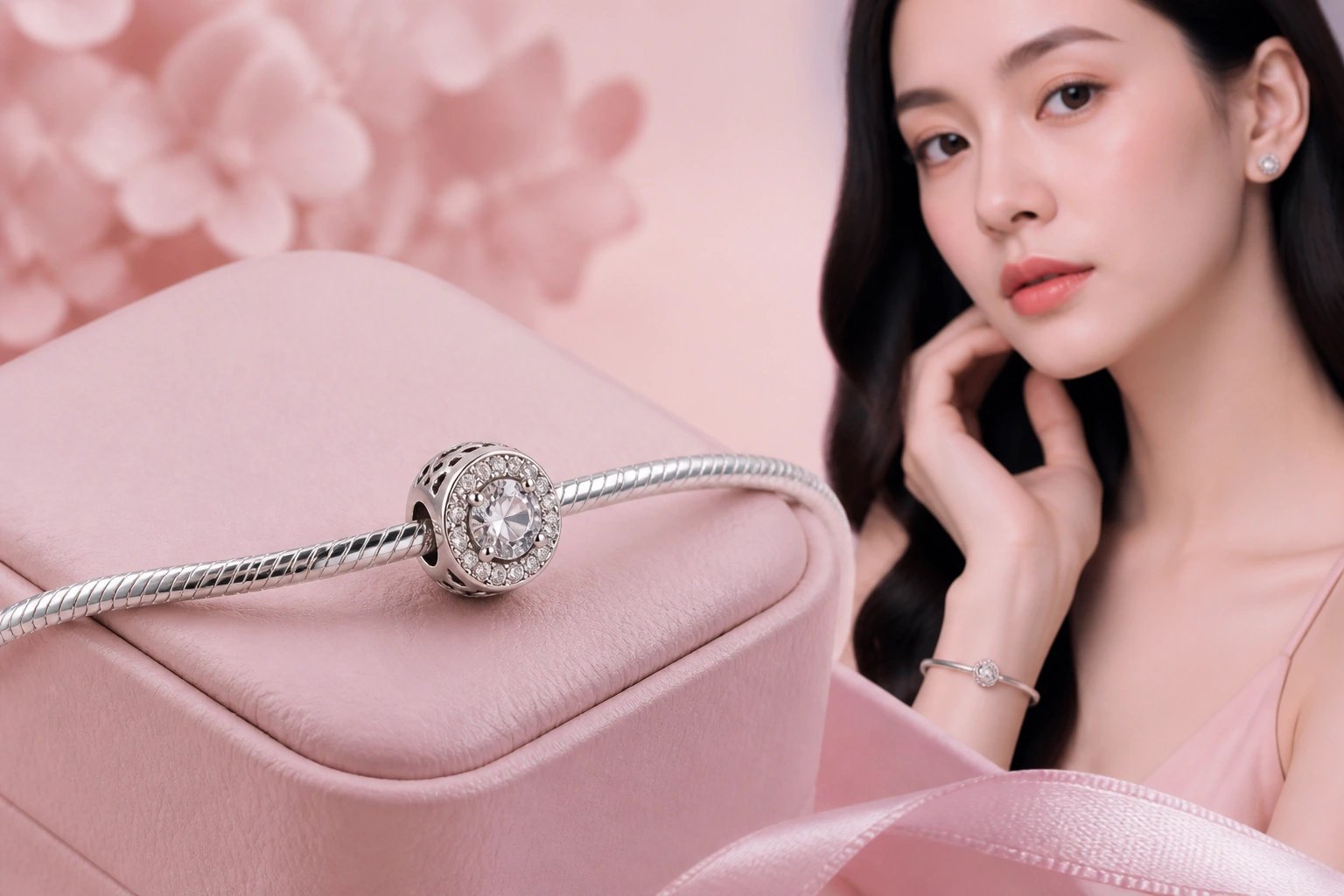 Viên charm bạc S925 đính đá trắng cắt giác lấp lánh tại DNJ Silver