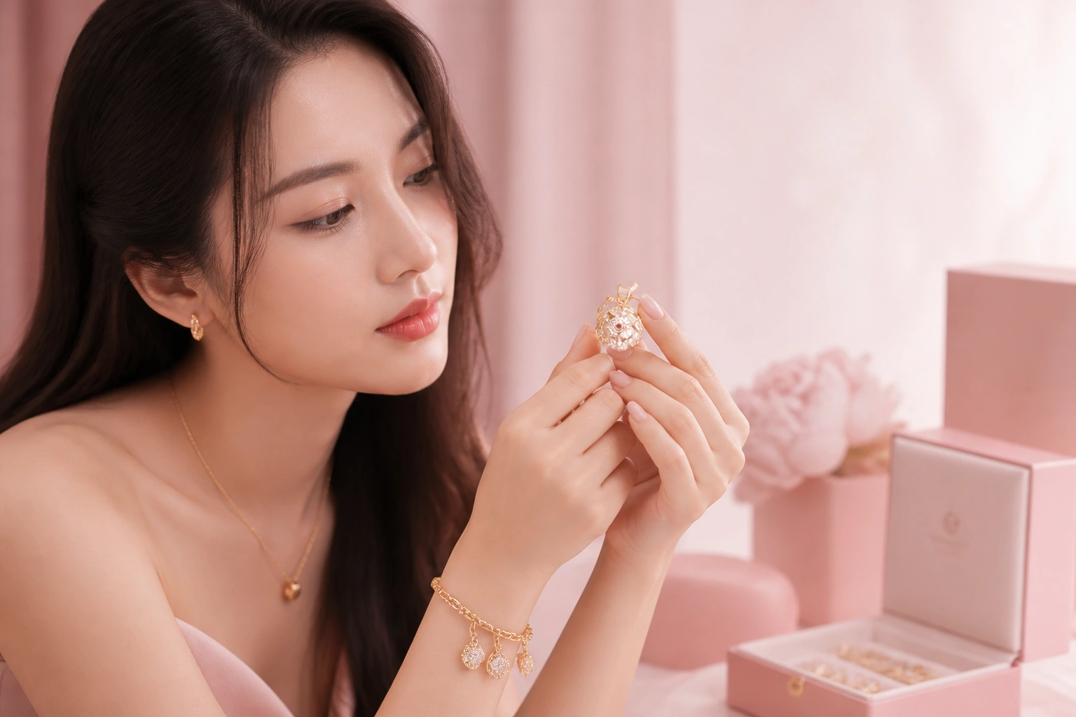 Viên charm biểu tượng đầu sư tử mạ vàng đính đá quý sang trọng