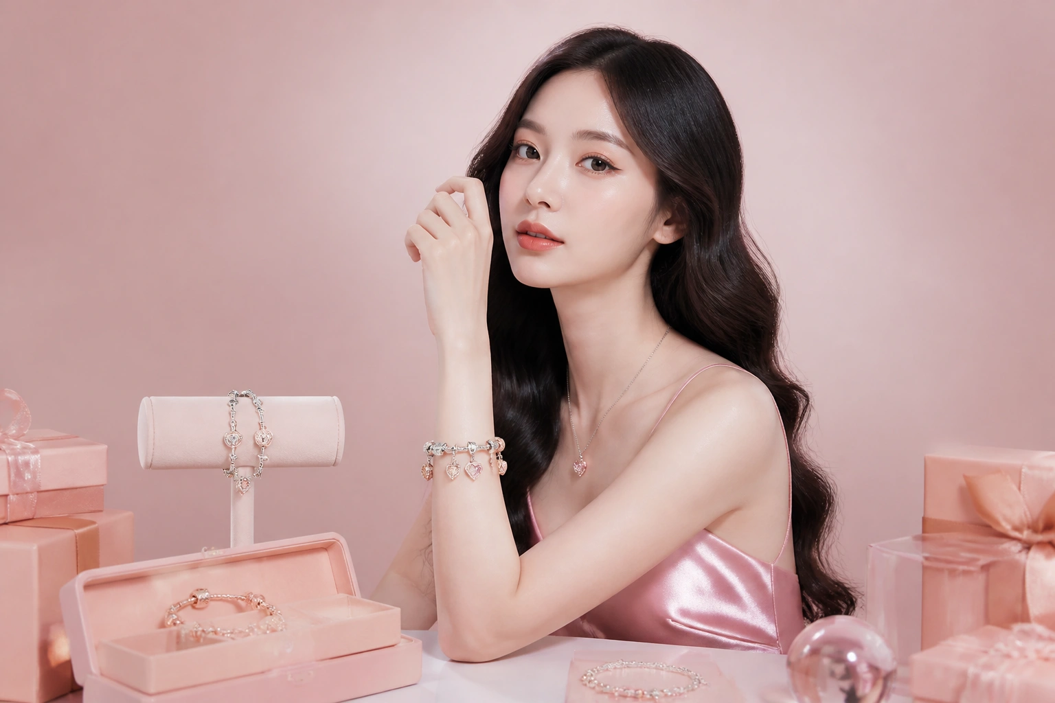 Viên charm vàng hồng lấp lánh trên nền bạc ý cao cấp tại DNJ Silver