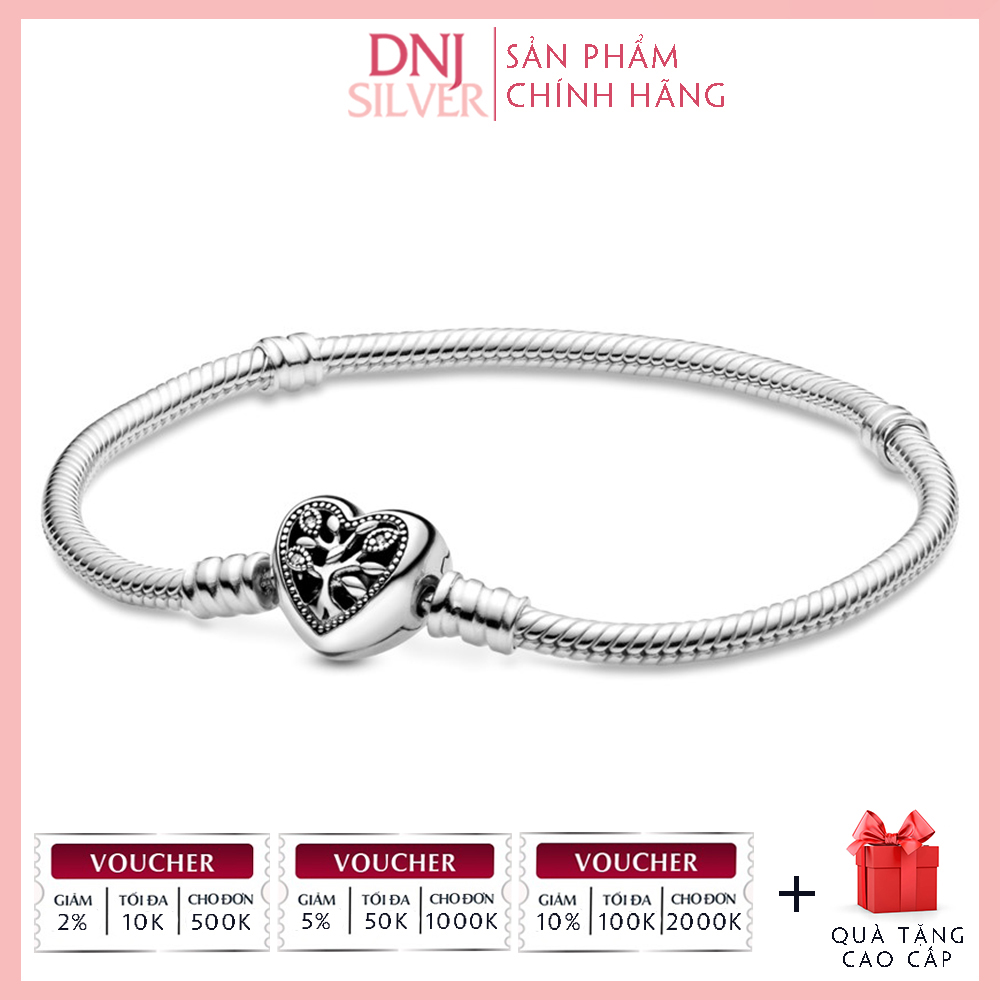 Vòng tay charm bạc 925 cao cấp - Vòng charm Moments Family Tree Heart Clasp Snake Chain - Vòng tay dành cho nam và nữ - Vòng mềm