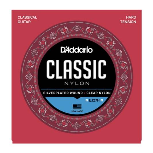 D'ADDARIO EJ27H STUDENT NYLON CLASSICAL GUITAR STRINGS, HARD TENSION, CLEAR/SILVERPLATED WOUND
