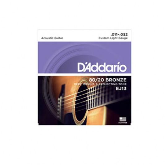 D'ADDARIO EJ13 80/20 BRONZE ACOUSTIC GUITAR STRINGS, CUSTOM LIGHT, 11-52