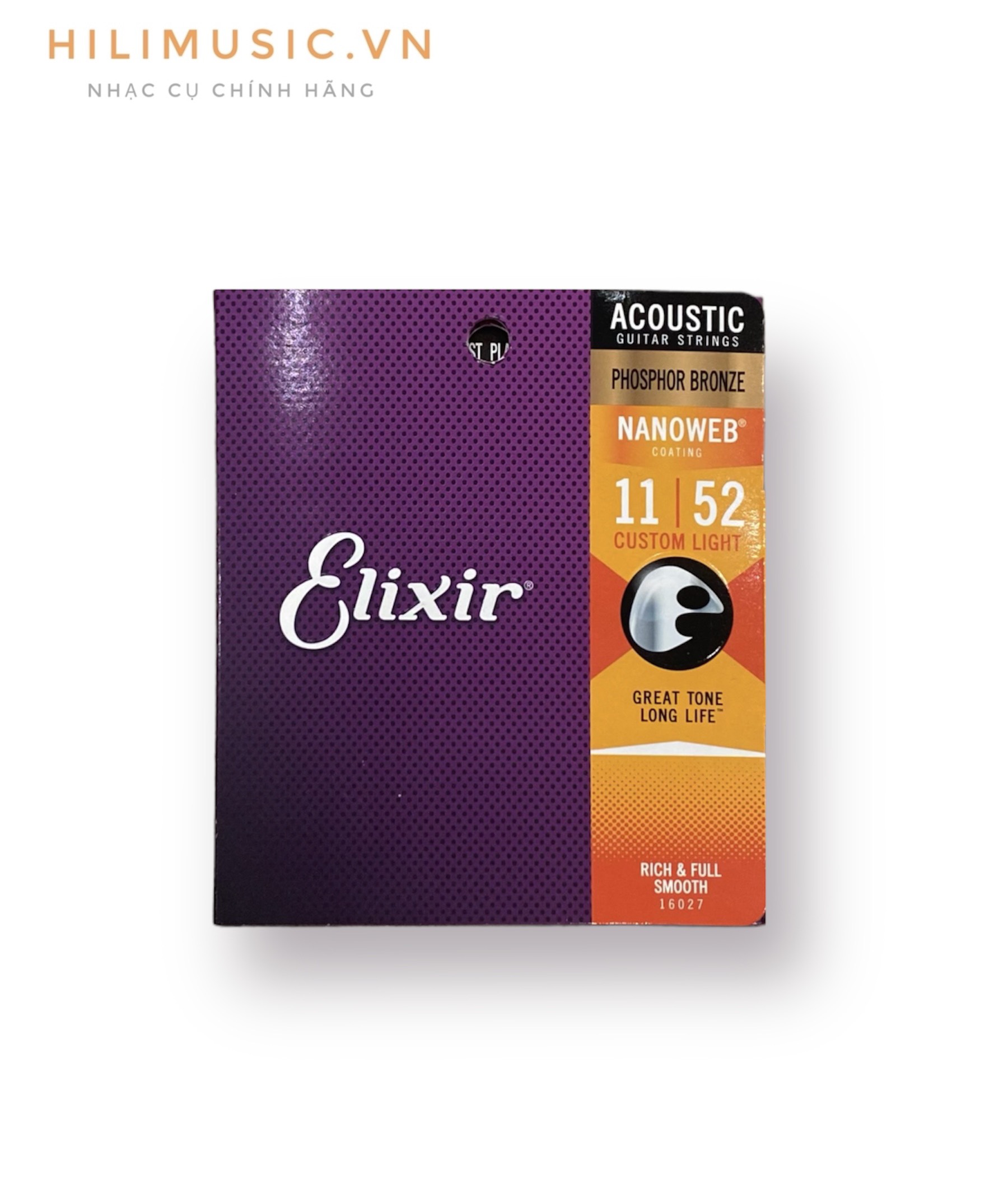 ELIXIR 16027 NANOWEB PHOSPHOR BRONZE ACOUSTIC GUITAR STRINGS 11-52