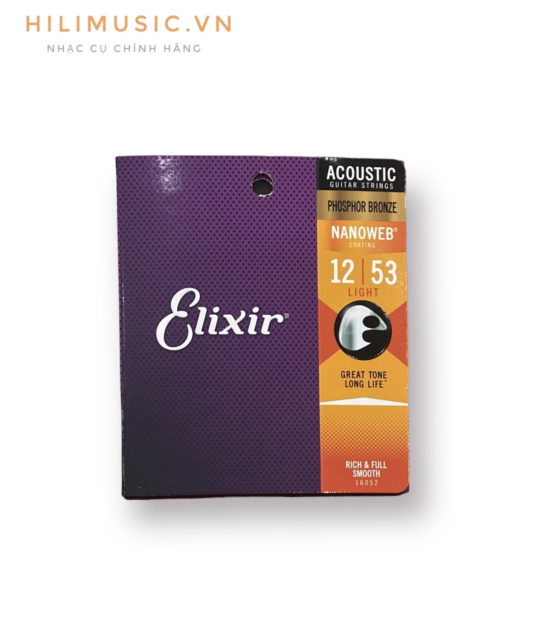 ELIXIR 16052 NANOWEB PHOSPHOR BRONZE ACOUSTIC GUITAR STRINGS 12-53