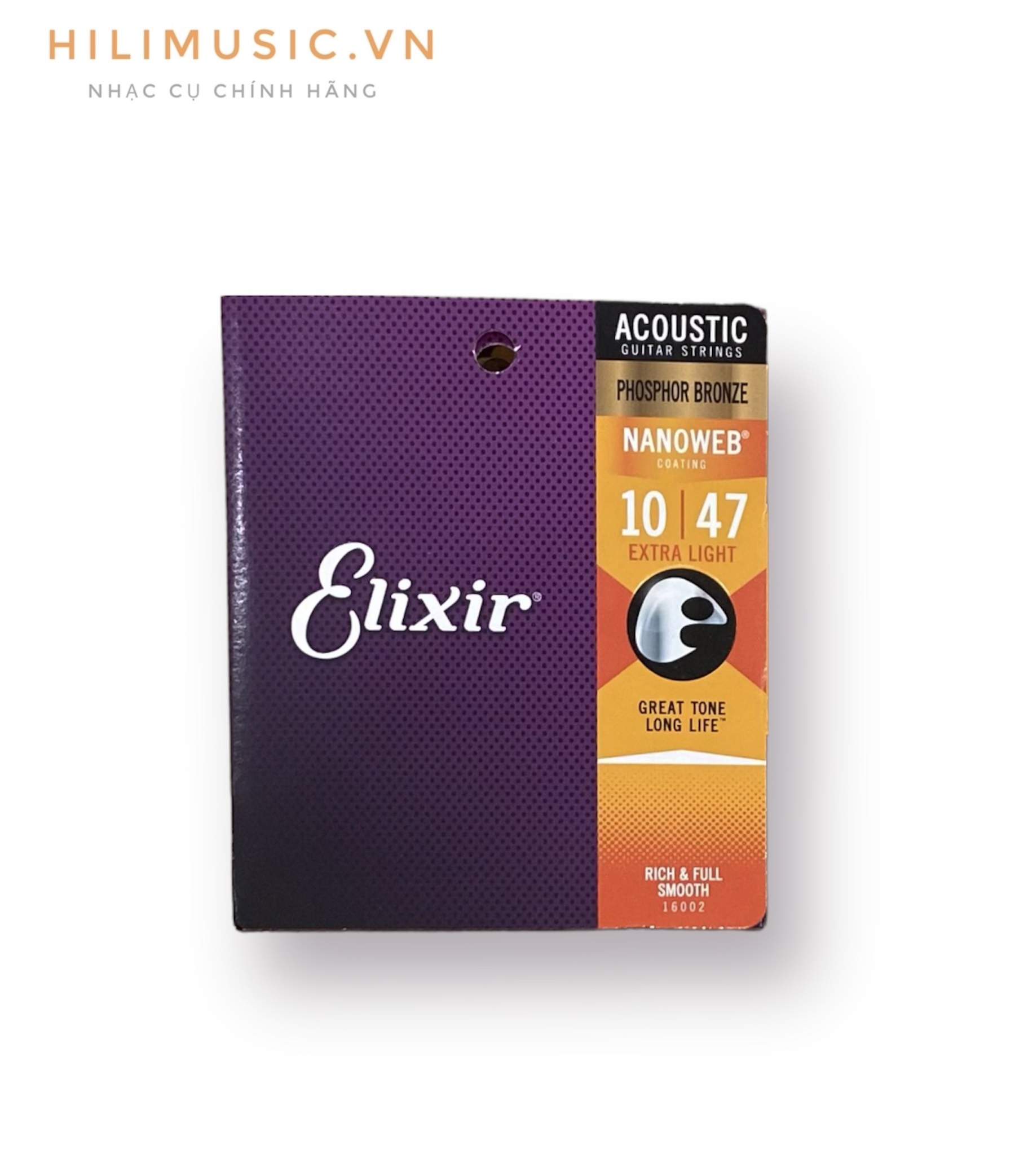 ELIXIR 16002 NANOWEB PHOSPHOR BRONZE ACOUSTIC GUITAR STRINGS 10-47