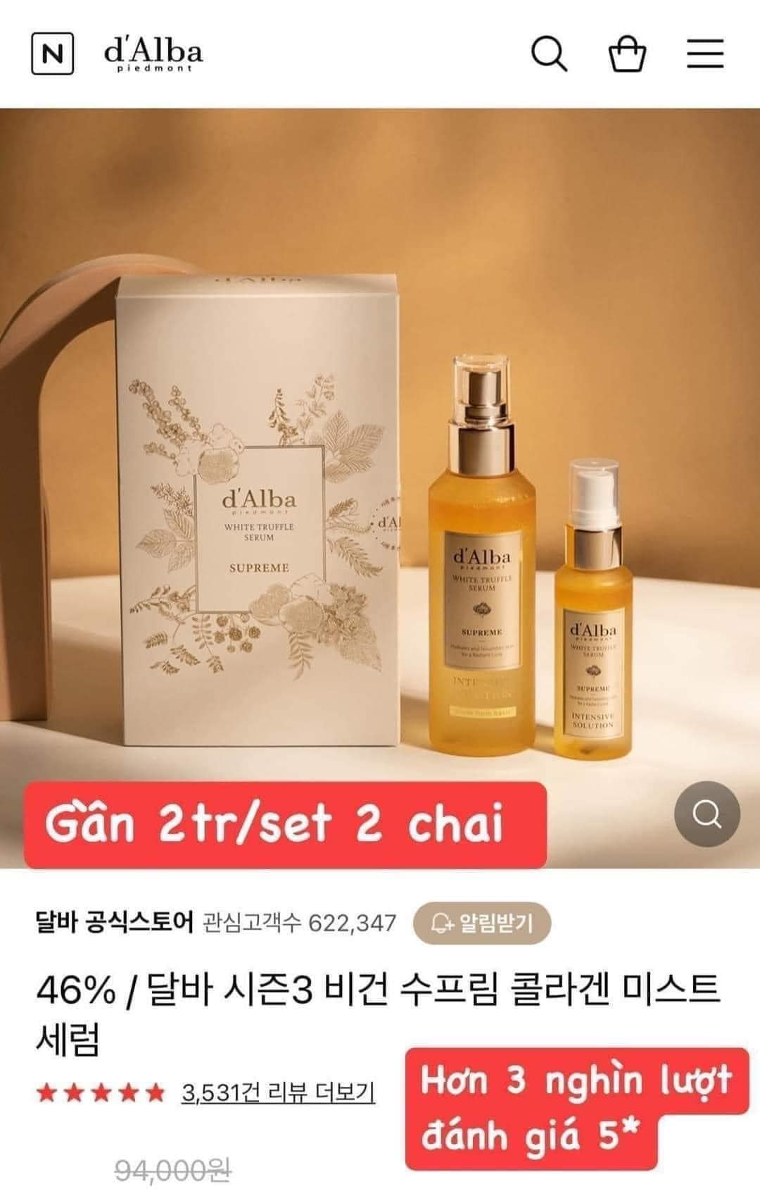 SERUM XỊT KHOÁNG D’ALBA 100 ML