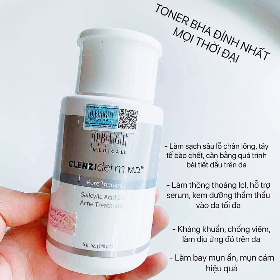 Nước hoa hồng cho da dầu mụn Toner Obagi Clenziderm MD Pore Therapy (BHA 2%)
