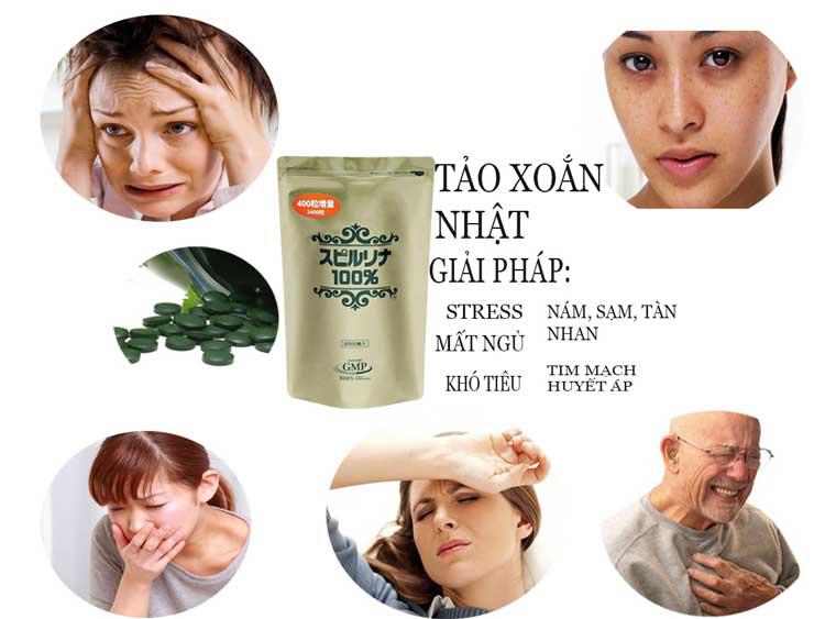 Tảo xoắn Spirulina Nhật Bản dạng túi 2400 viên Tảo Nhật