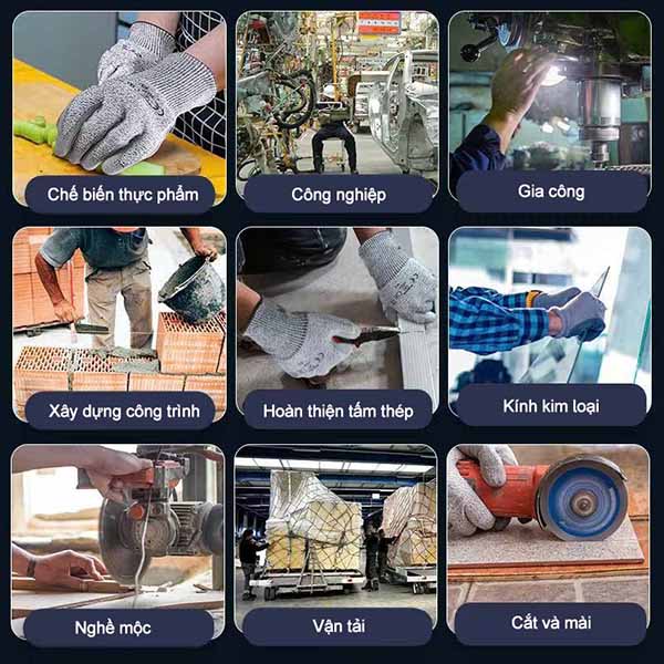Găng tay chống cắt được sử dụng rộng rãi trong nhiều lĩnh vực