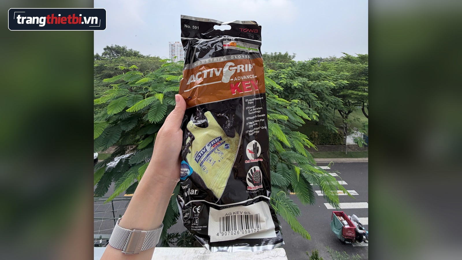 Hình ảnh bao bì găng tay chống cắt sợi Kevlar Towa ActivGrip Advance KEV 591 chính hãng chuyên dụng trong công nghiệp