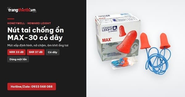 Banner giới thiệu nút tai chống ồn có dây Howard Leight MAX-30 Honeywell dùng một lần