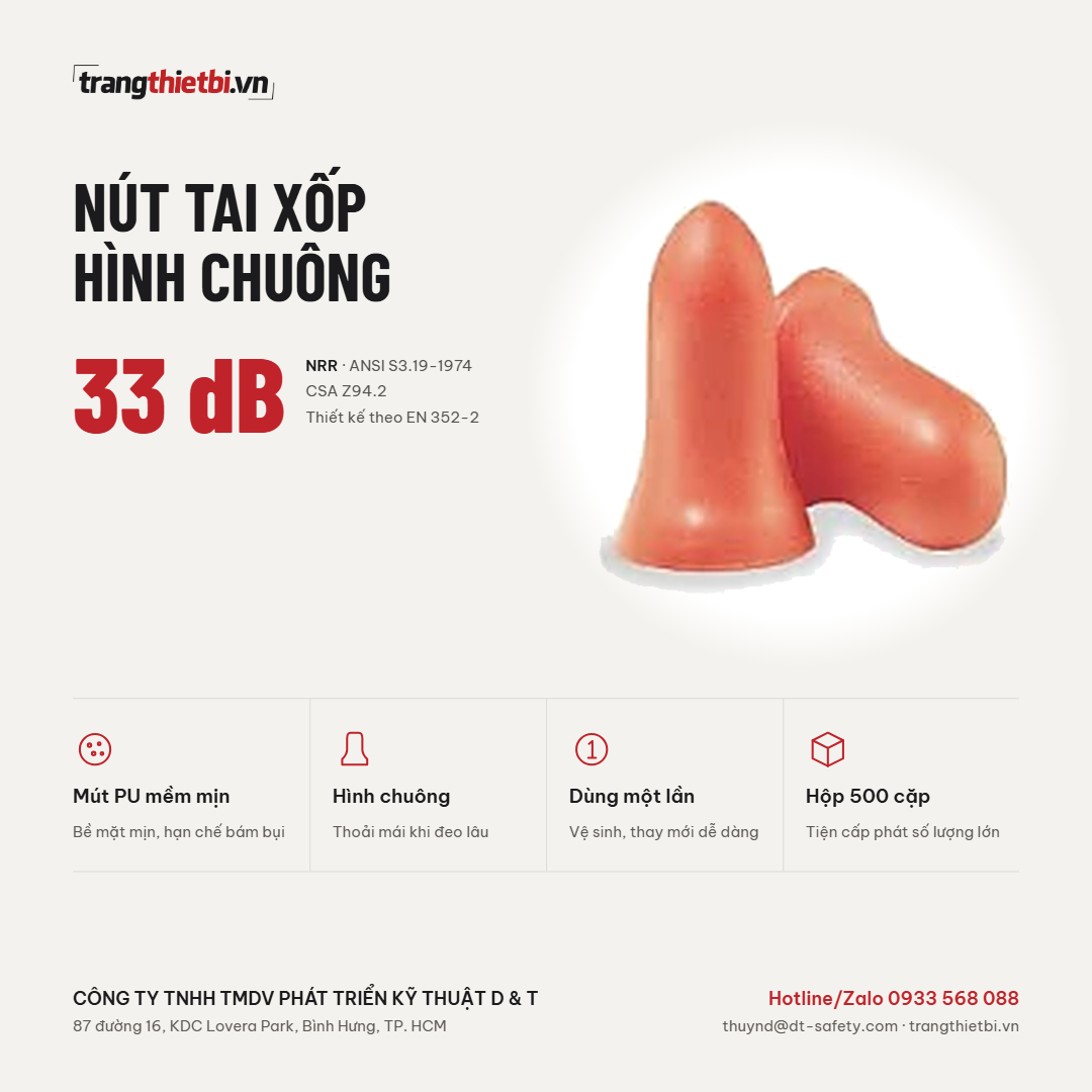 Nút tai xốp hình chuông Honeywell MAX-1D dùng một lần chống ồn NRR 33dB quy cách hộp 500 cặp