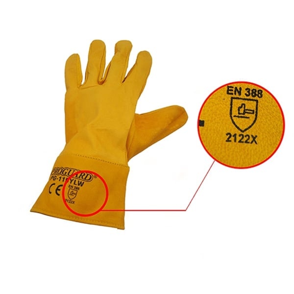 Găng tay da hàn Proguard PG-119-YLW đạt đồng thời EN388:2016 và EN407