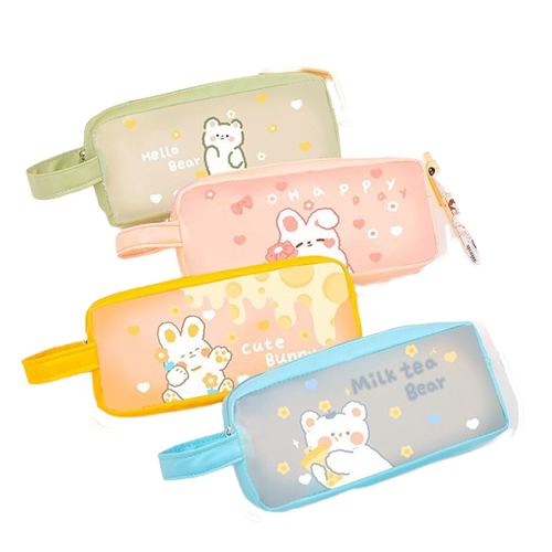 Bóp bút nhựa Milk tea Bear-Hello Bear-Cute Bunny-Happy