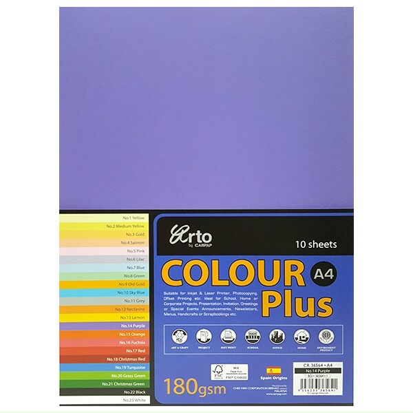 Giấy Bìa Màu A4 Colour Plus 180gsm CHEEWAH