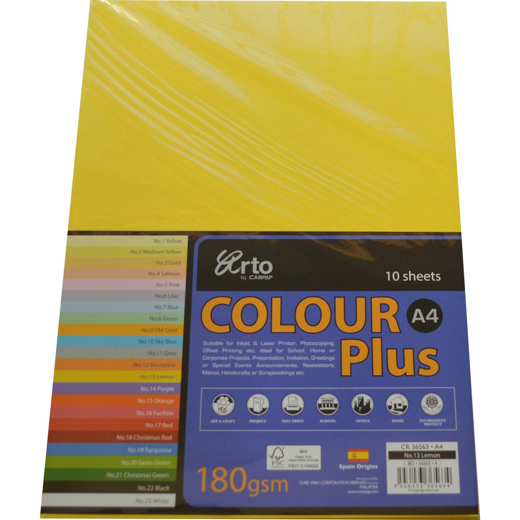 Giấy Bìa Màu A4 Colour Plus 180gsm CHEEWAH