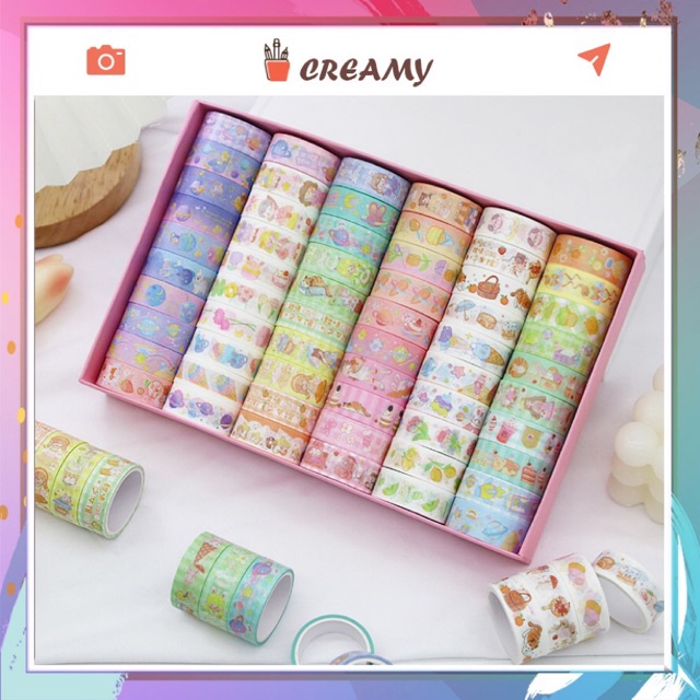 Băng keo washi đục - hộp 60 cuộn