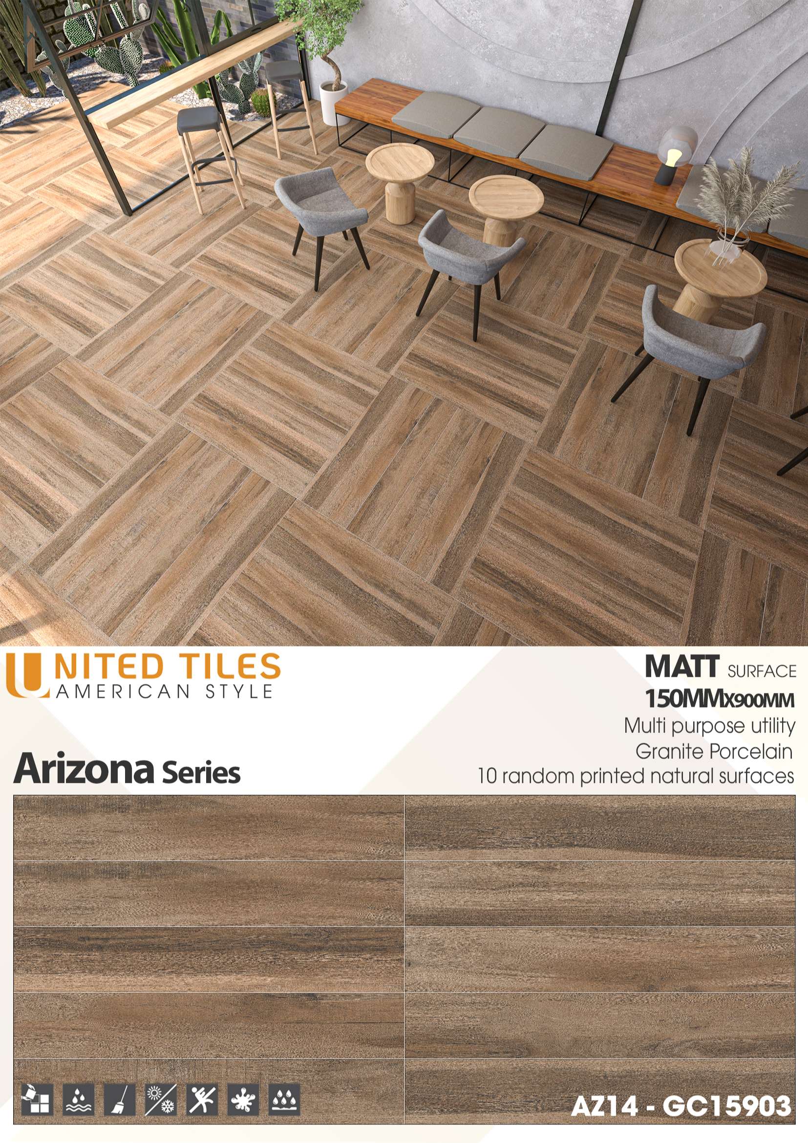 Gạch Unitedtiles 150x900mm AZ14-GC15903