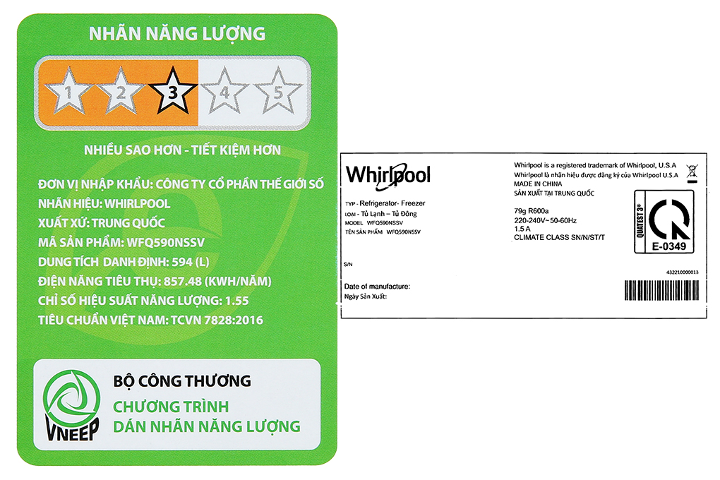 Tủ lạnh Whirlpool Inverter 594 Lít WFQ590NSSV