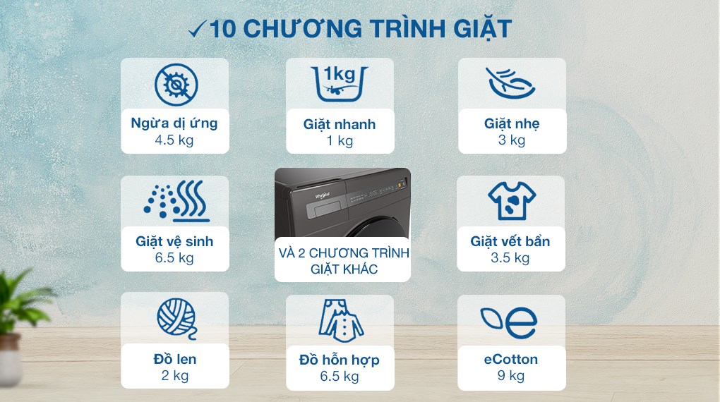 Máy giặt Whirlpool Inverter 9 kg FWEB9002FG