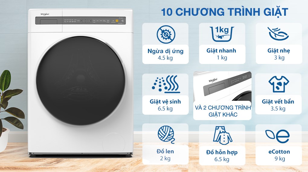 Máy giặt Whirlpool Inverter 9 kg FWEB9002FW