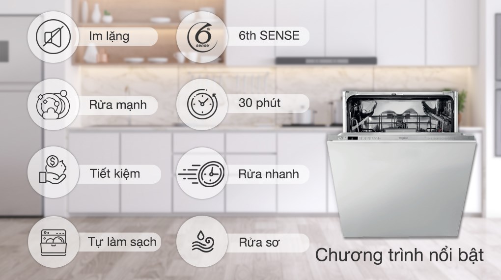 Máy rửa bát âm tủ Whirlpool WIO 3T133P 14 bộ