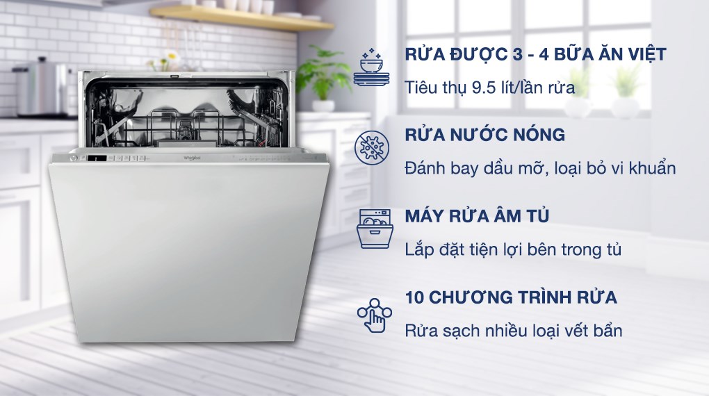 Máy rửa bát âm tủ Whirlpool WIO 3T133P 14 bộ
