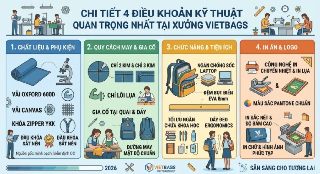 Chi tiết 4 điều khoản kỹ thuật quan trọng nhất tại Xưởng VietBags