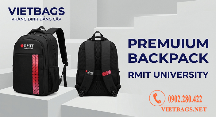 Mẫu balo trường đại học Rmit in logo sắc nét làm quà tặng tân sinh viên