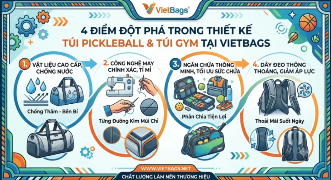 4 Điểm đột phá trong thiết kế túi Pickleball & Túi Gym tại VietBags